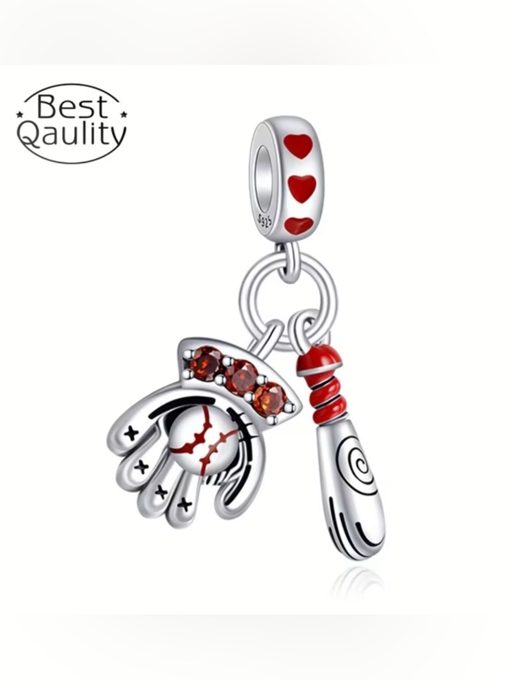 ⚾️ New! Sterling Silver Baseball Bat & Glove w Red Zircons & Gift Bag
